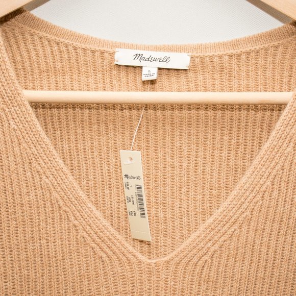 Madewell Tan Ribbed Relaxed V-Neck Sweater Dress - Picture 6 of 6